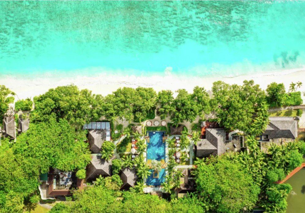 Niva Labriz Seychelles, plaża i resort widziane z lotu ptaka